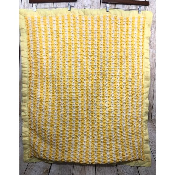Vtg Baby Blanket Quilt Satin Trim 38" x 45" Rag Doll Theme Smocked Smocking - Picture 10 of 12